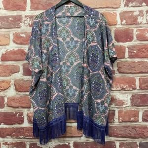 VICTORIA'S SECRET KIMONO TOP WOMEN'S XS/S MULTICOLOR BOHO PAISLEY FRINGE SHIRT
